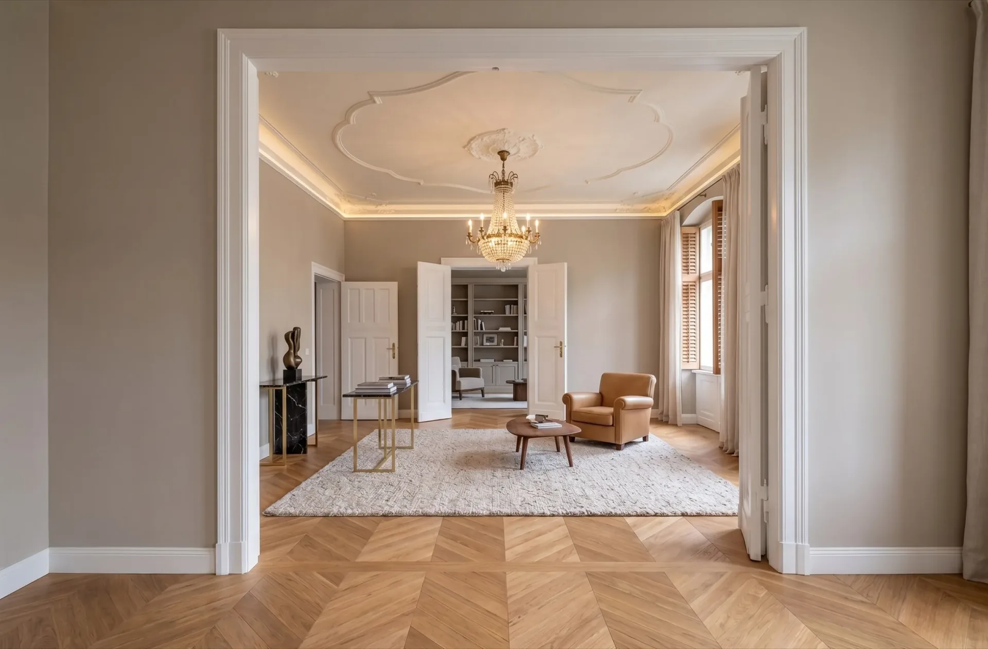 Salon haussmannien rénové par l'entreprise RNM Paris 6 à Paris 6
